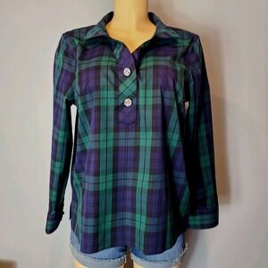 Talbots Plaid Popover BLACK WATCH PLAID Non-Iron Shirt Sz LP Preppy Old Money